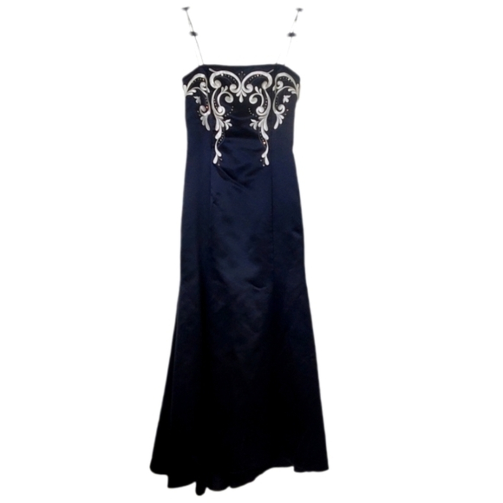 Jessica McClintock Vintage 90s Black Satin Formal‎ Or Prom Dress With Embroidery